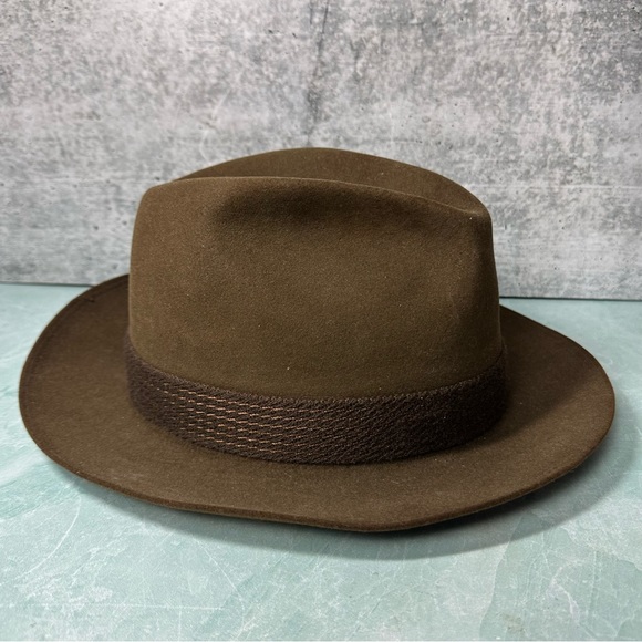 The Imperial Stetson fedora hat in brown with feather in band size 7 or medium - Picture 3 of 9